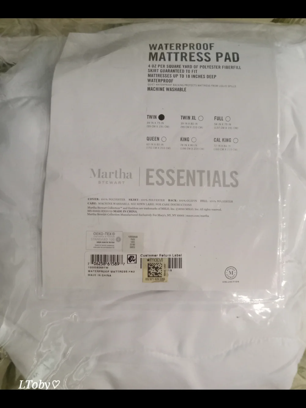 Martha Stewart White Waterproof Mattress Pad - Quilted Top Twin